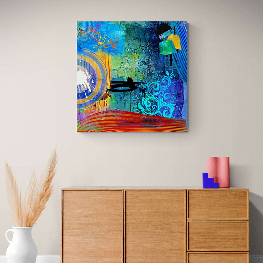 blue and red abstract art on canvas