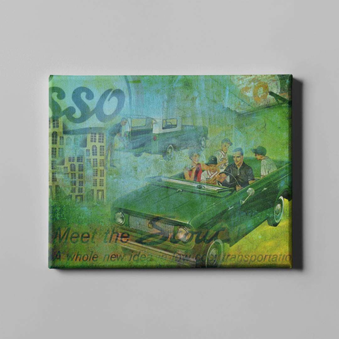 green convertible retro art on canvas
