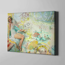 Load image into Gallery viewer, sunny day at the beach retro art on canvas
