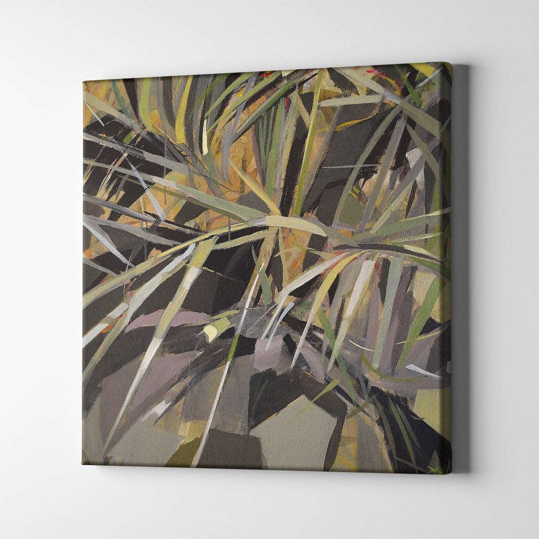 green tropical leaves art on canvas
