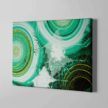 Load image into Gallery viewer, green and white circle pattern abstract on canvas
