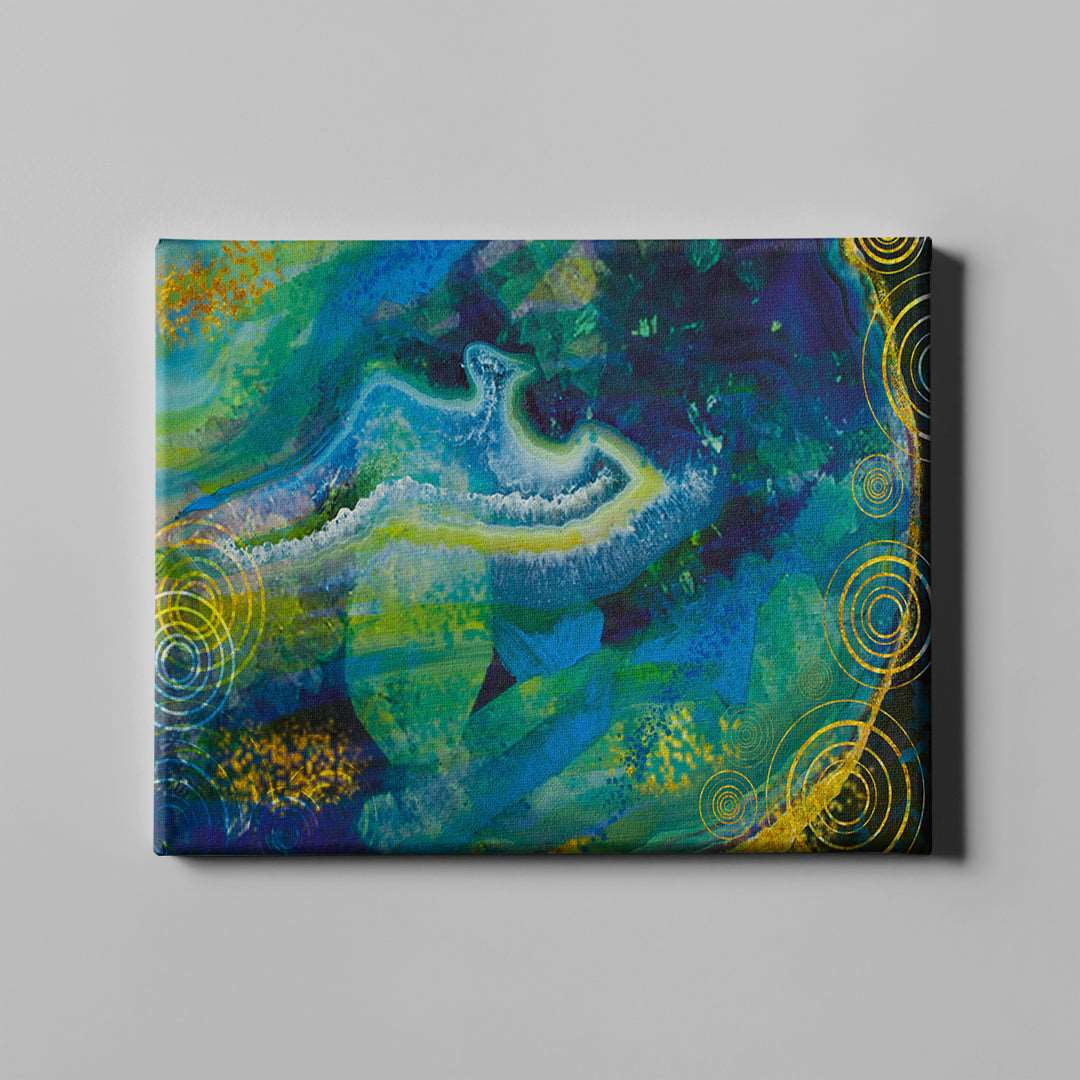 blue and green gem abstract art on canvas