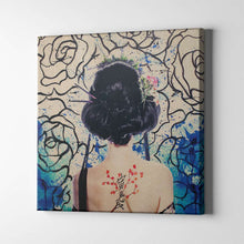 Load image into Gallery viewer, cherry blossom tattoo geisha art on canvas
