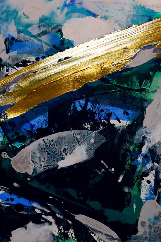 Black and Blue Golden Stroke Abstract