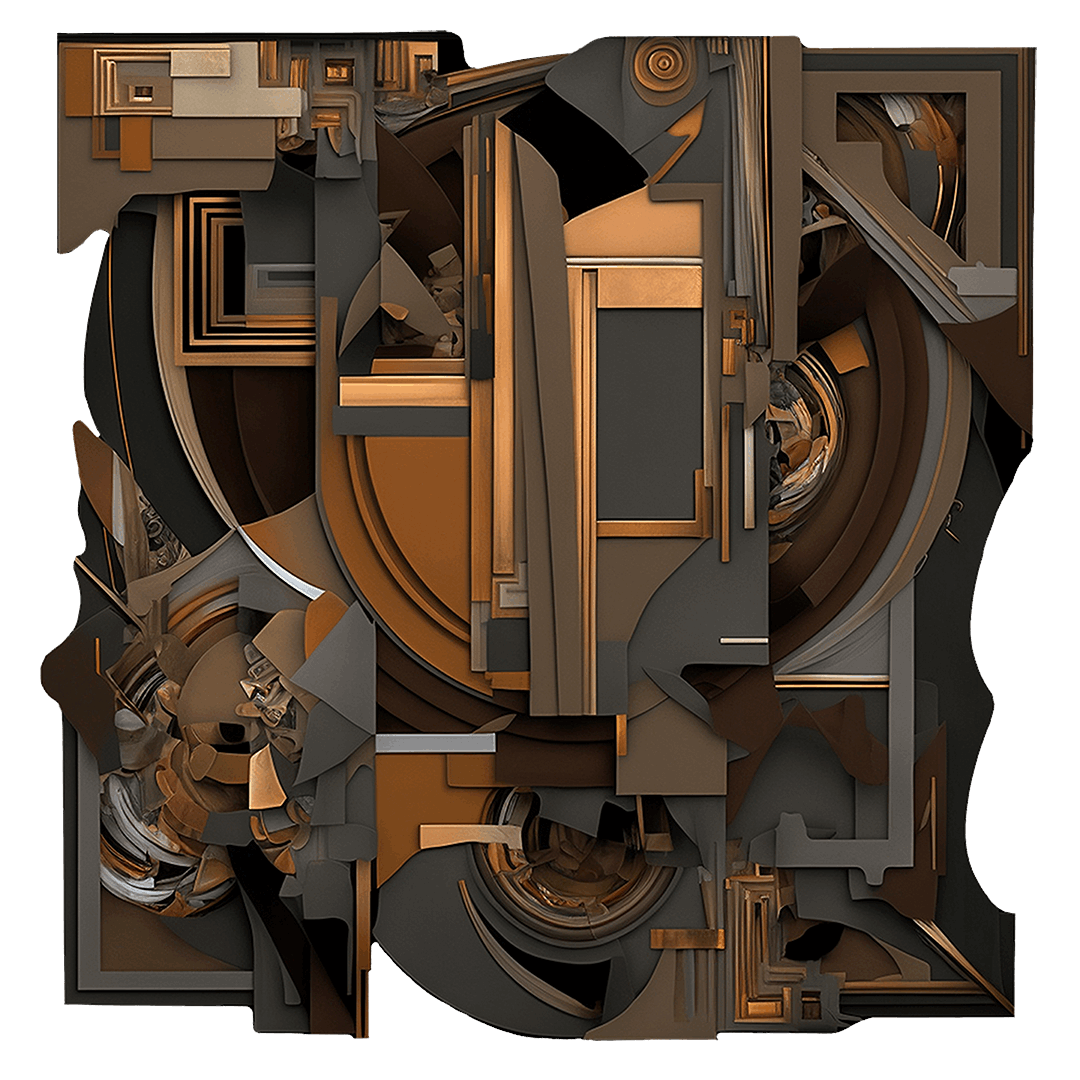 brown mechanical abstract art on cut acrylic