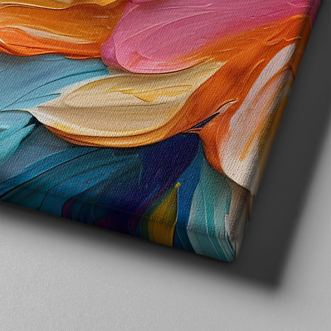 pink orange and blue painted abstract art on canvas