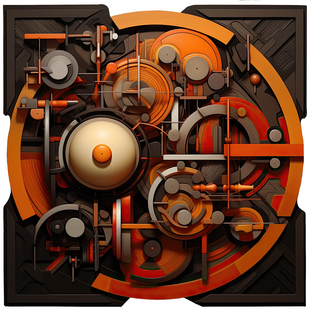 orange and brown abstract steampunk art on cut acrylic