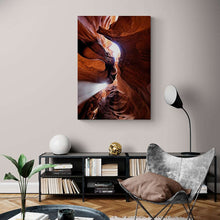Load image into Gallery viewer, light shining through canyon photo on canvas
