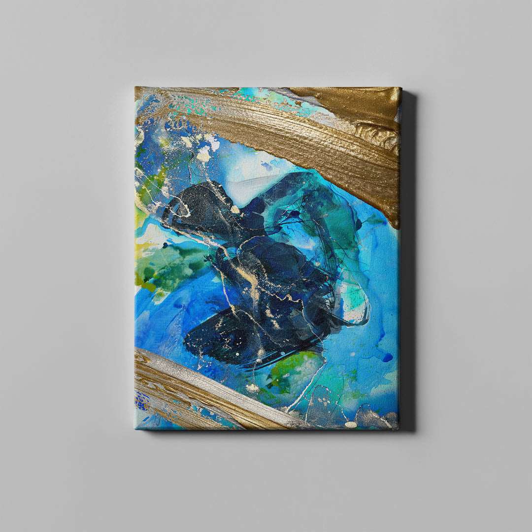 Vibrant Aqua Blue Golden Abstract - Unlimited Art Project -