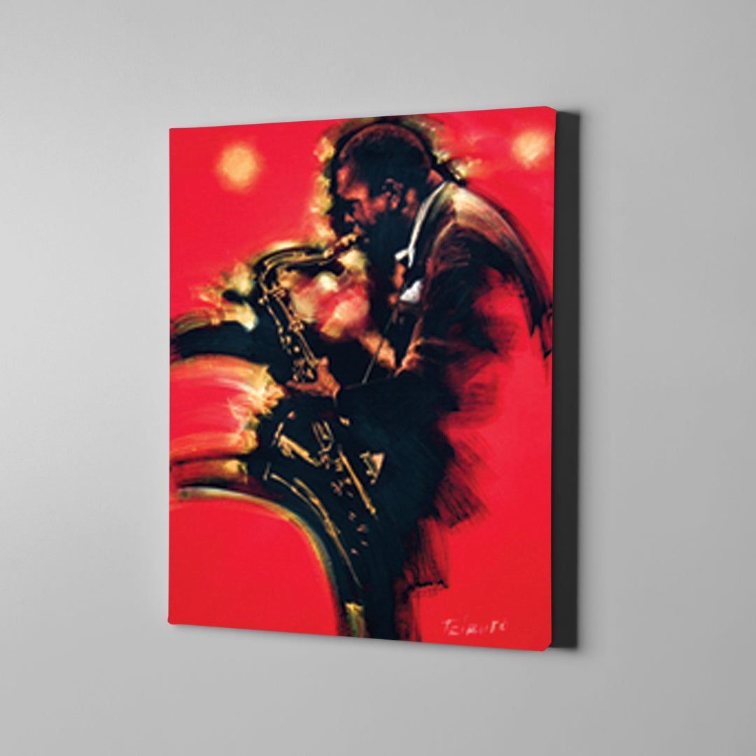 black and red saxophone man jazz art on canvas