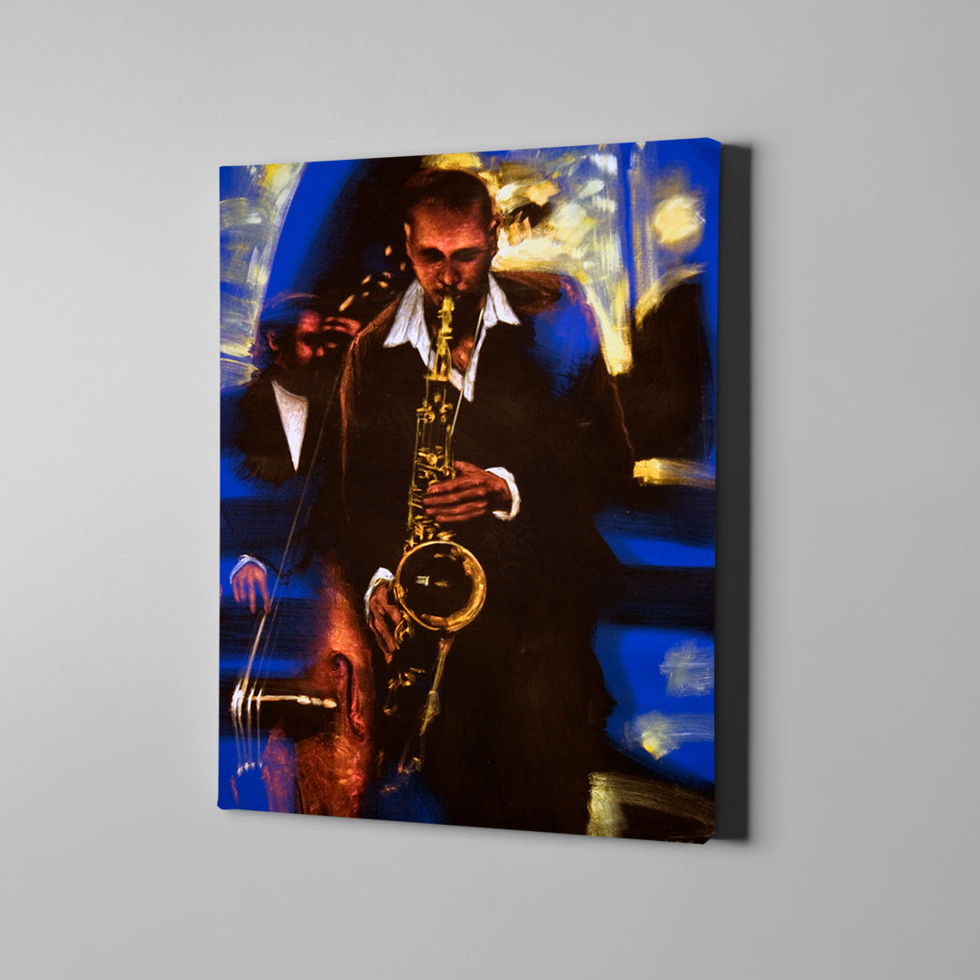 blue saxophone man art on canvas