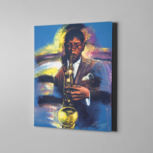 blue saxophone man art on canvas