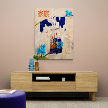 Load image into Gallery viewer, dark blue and white kimono art on canvas
