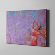 Load image into Gallery viewer, purple swimsuit retro art on canvas
