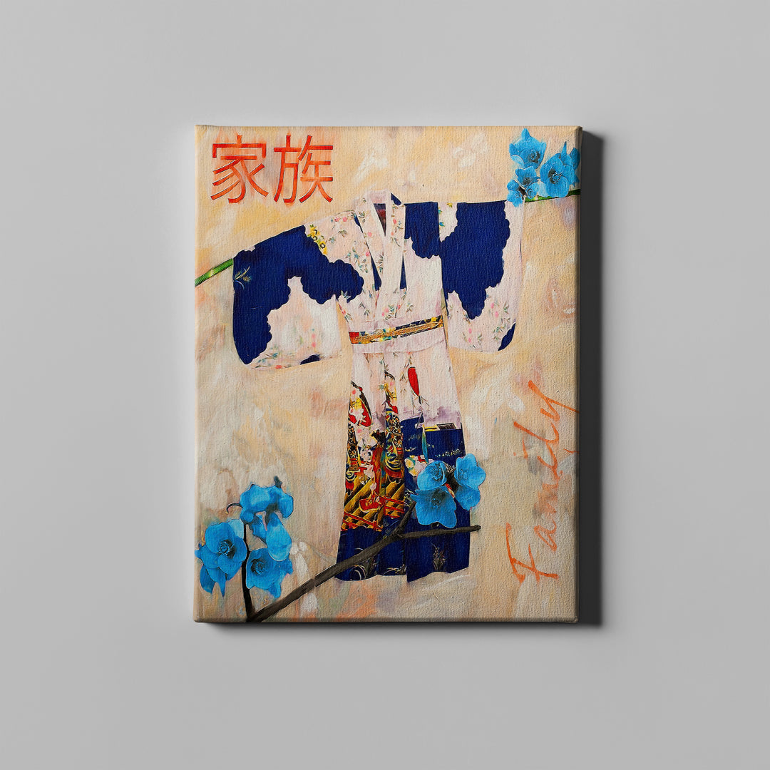 dark blue and white kimono art on canvas