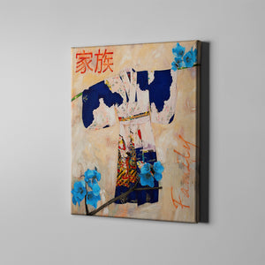 dark blue and white kimono art on canvas