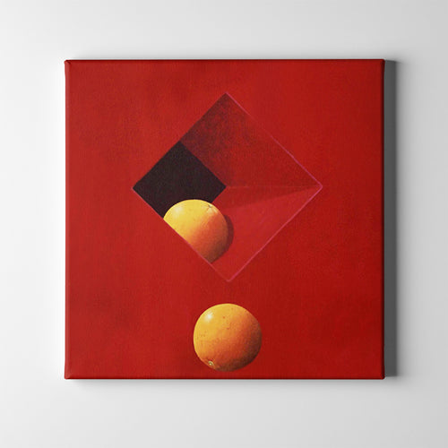 oranges on a red wall nature art on canvas