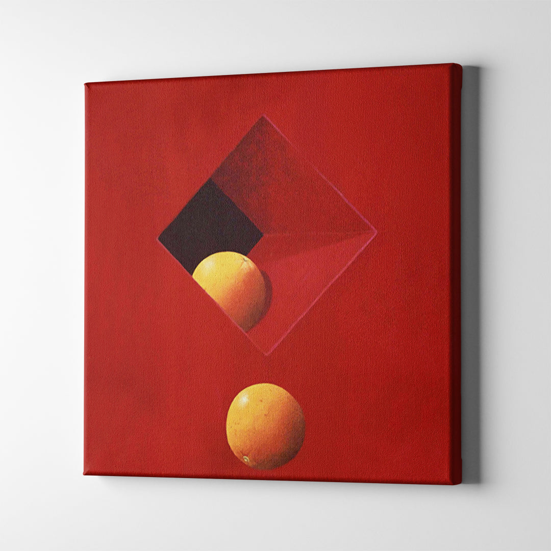 oranges on a red wall nature art on canvas