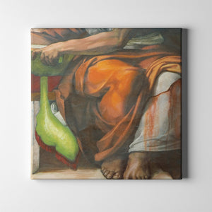 orange and green apostle man sitting fresco art on canvas