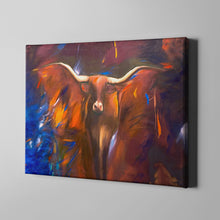Load image into Gallery viewer, brown and blue abstract bull western art on canvas
