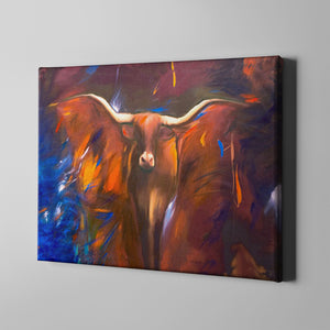 brown and blue abstract bull western art on canvas