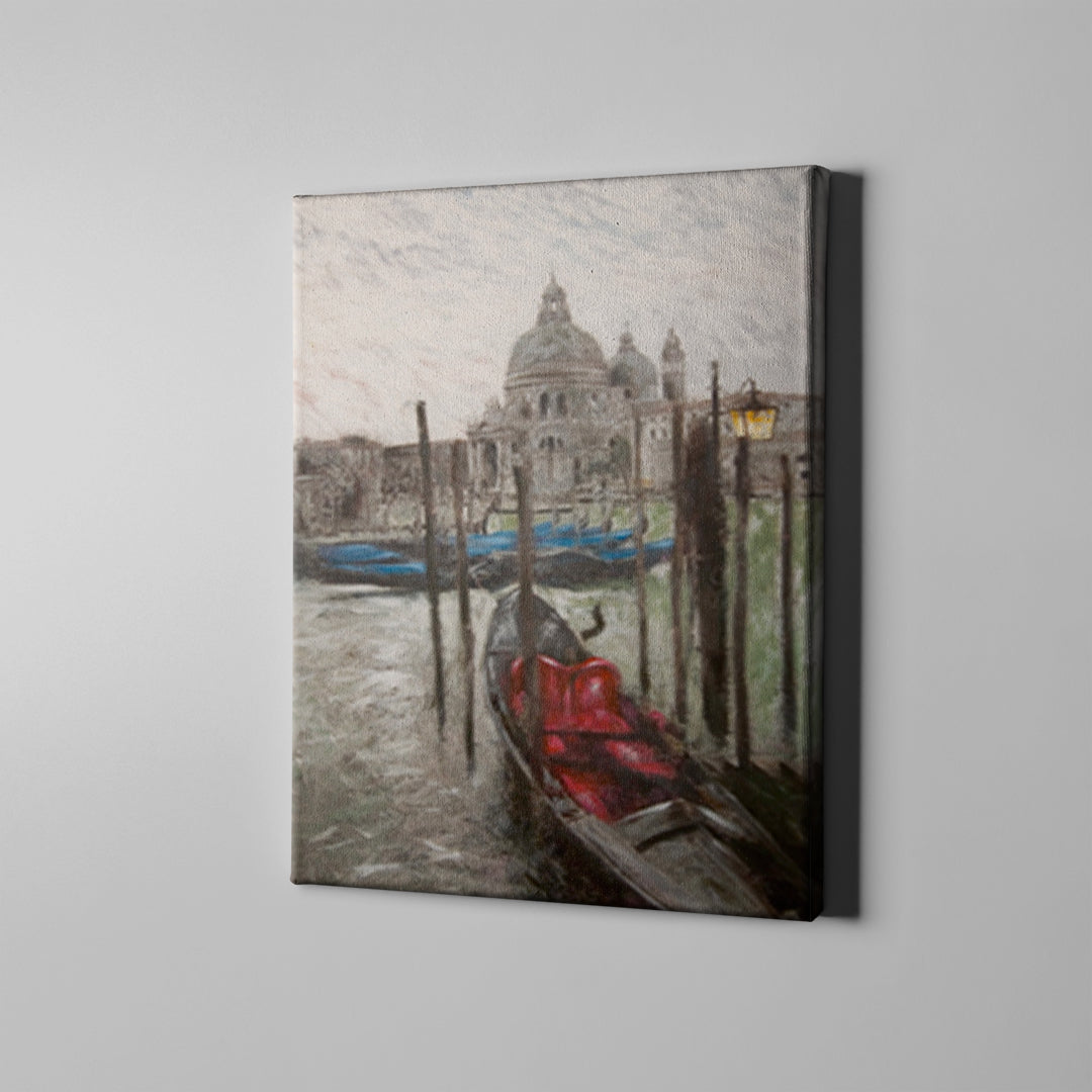row boat on venice dock art on canvas