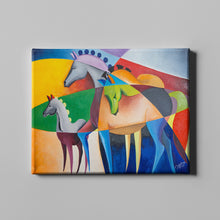 Load image into Gallery viewer, colorful family of horses pop art on canvas
