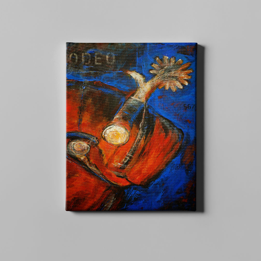 red and blue cowboy boots spurs art on canvas