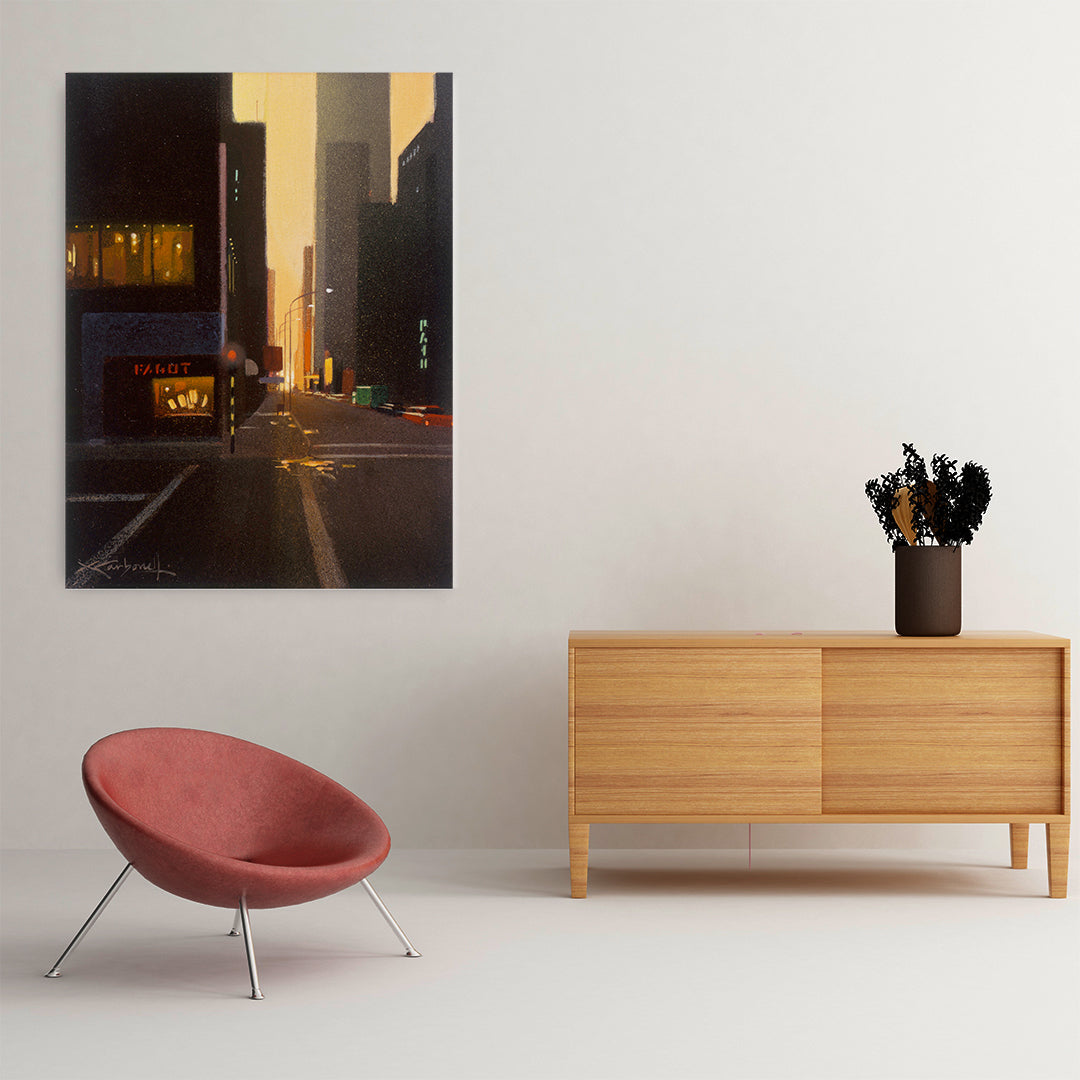 dark sunset city street art on canvas