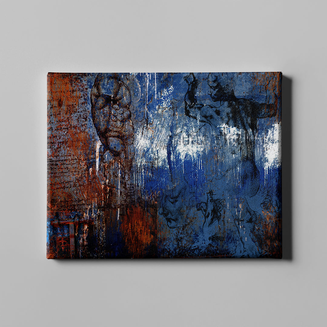 muscle man blue and red classical art on canvas