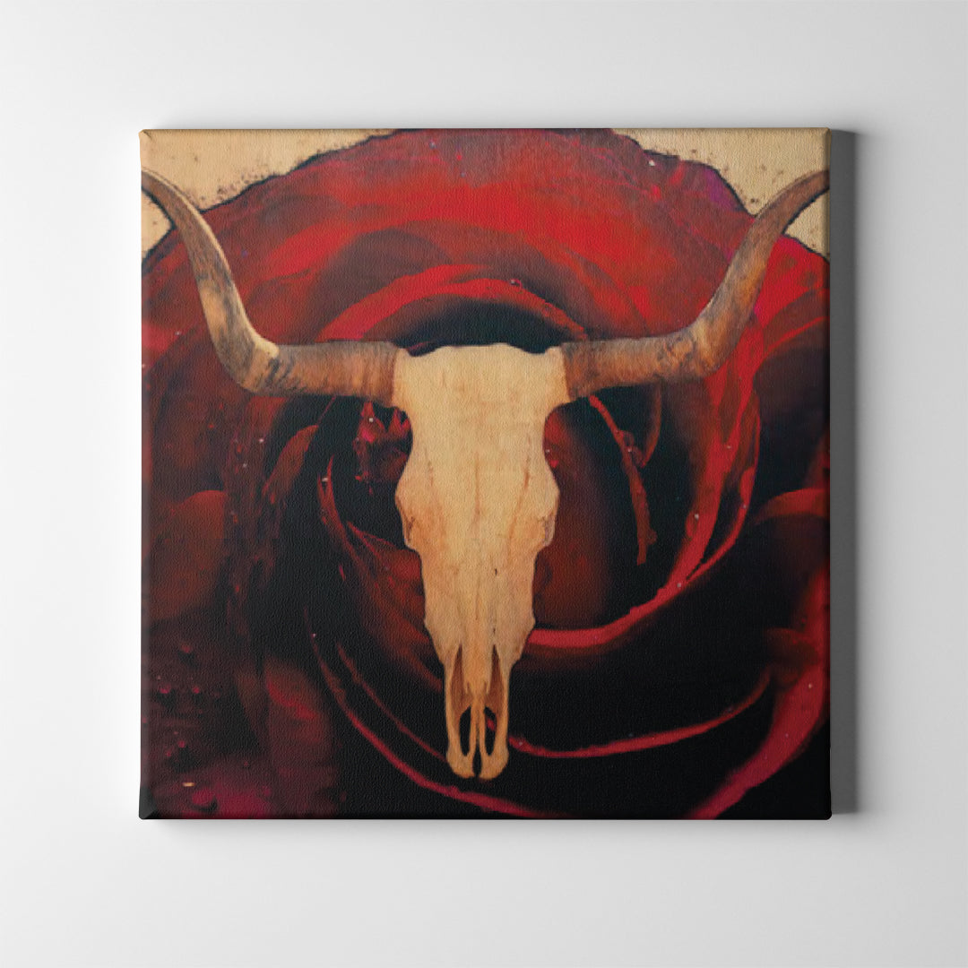 rose bull skull western art on canvas