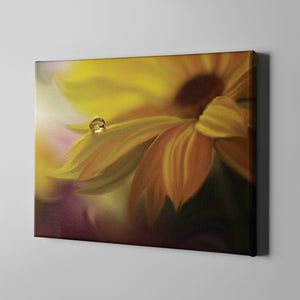 yellow sunflower with rain drops photo art on canvas