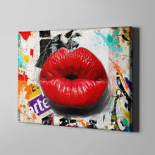 Load image into Gallery viewer, red kiss urban art on canvas
