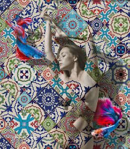 floral tile surrealistic art on acrylic