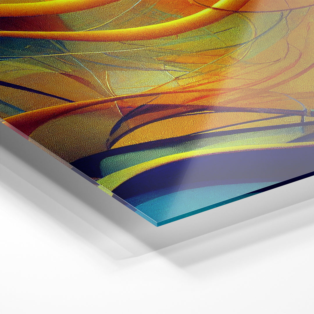 orange blue yellow modern abstract on acrylic