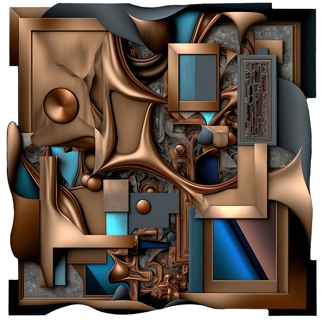 brown blue and black modern abstract art on cut acrylic