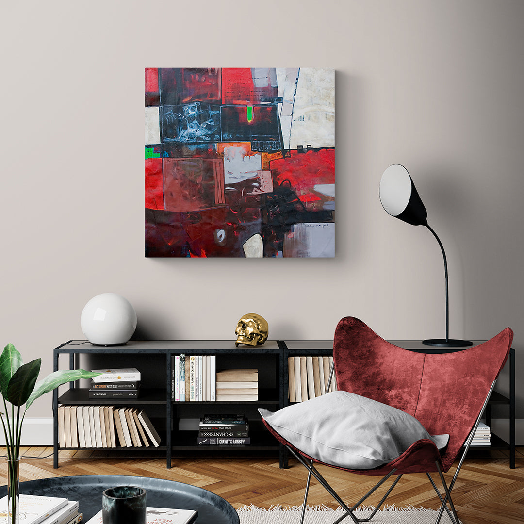 red white and black modern abstract art on canvas