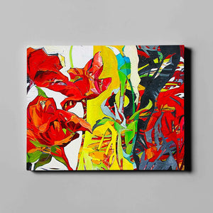 red colorful abstract roses on canvas