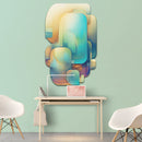 blue and yellow cascading abstract art on cut acrylic