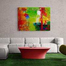 Load image into Gallery viewer, red floral pattern on a green background abstract art on canvas
