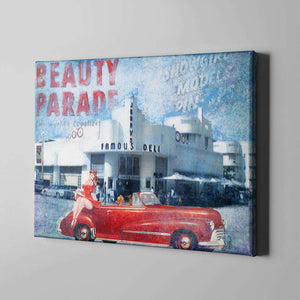retro red car art on canvas