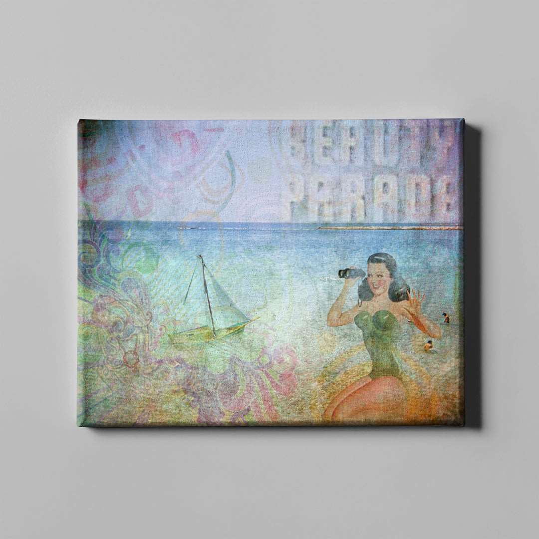 retro beach art on canvas