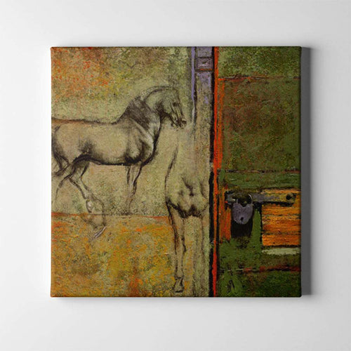 horse and green door art on canvas