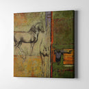 horse and green door art on canvas