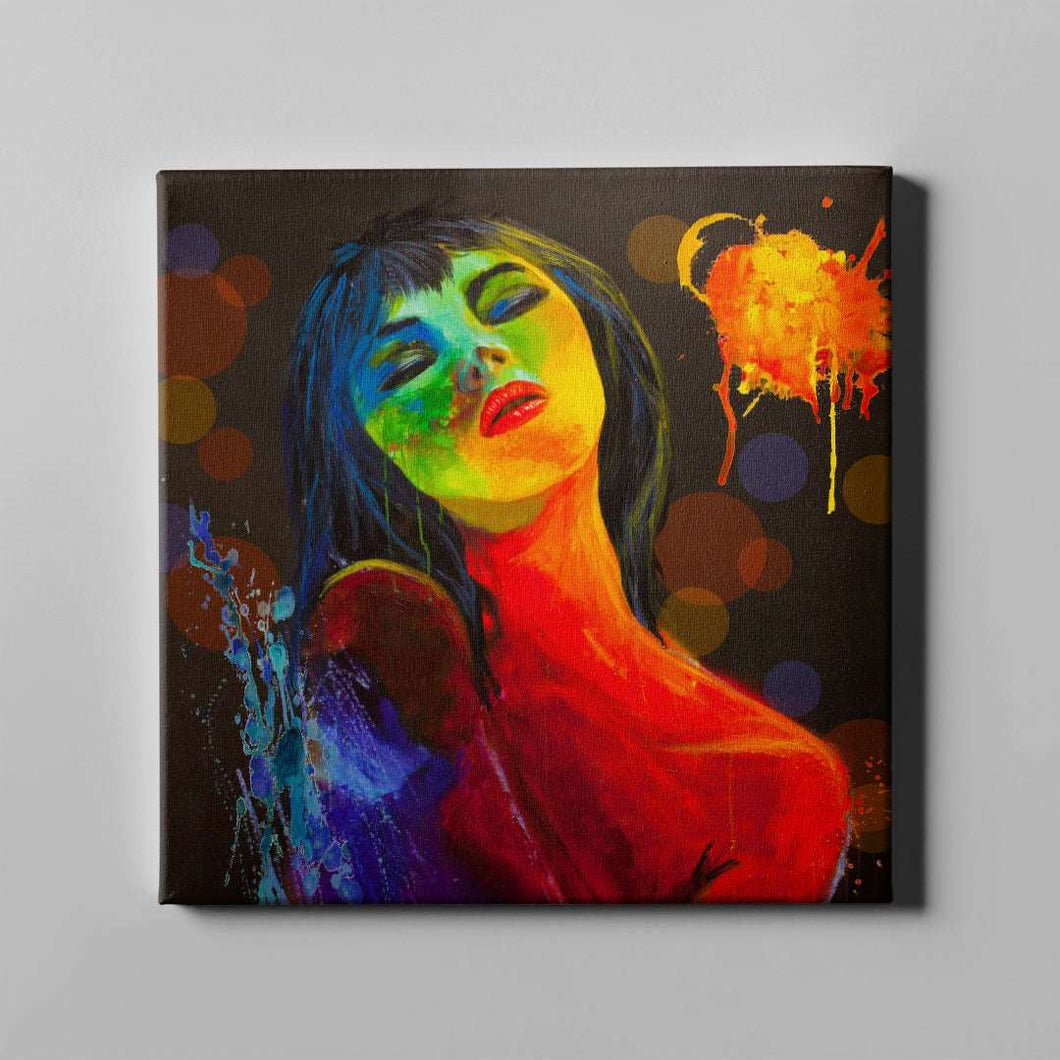 red blue and green woman modern figurative art on canvas