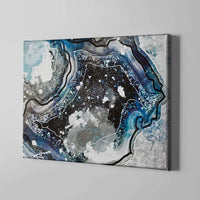 blue white and black abstract gem art on canvas