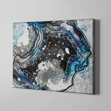 Load image into Gallery viewer, blue white and black abstract gem art on canvas
