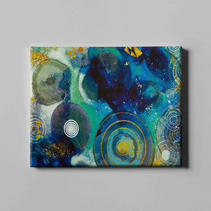 dark blue and green abstract circles art on canvas