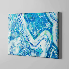 Load image into Gallery viewer, aqua blue white gemstone art on canvas
