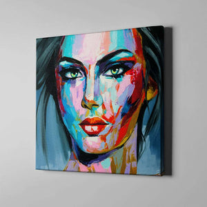 blue and red beautiful woman face modern art on canvas